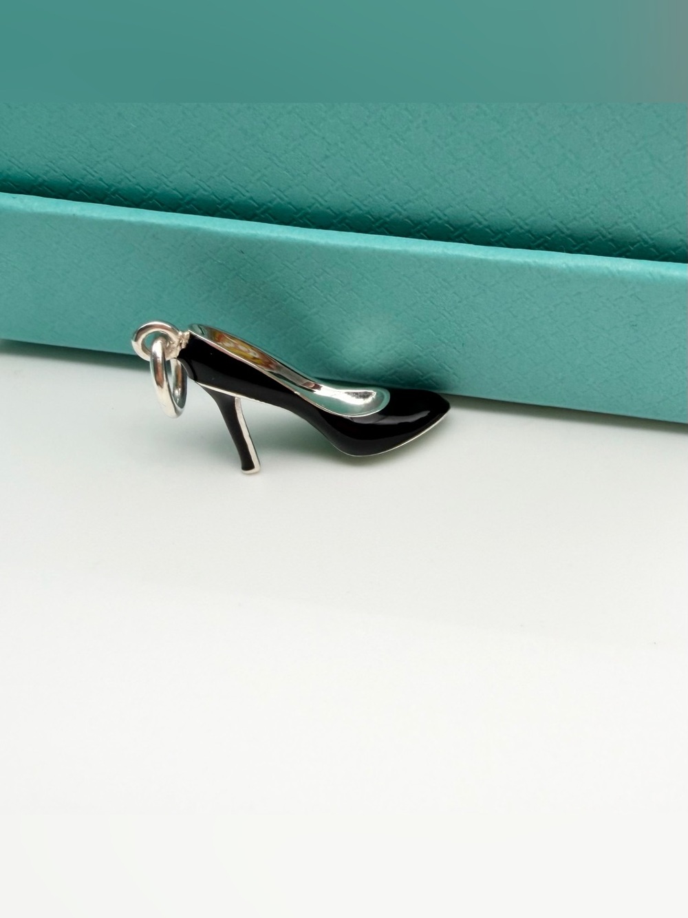 Tiffany & Co. high heel charm w black and blue enamel in sterling silver